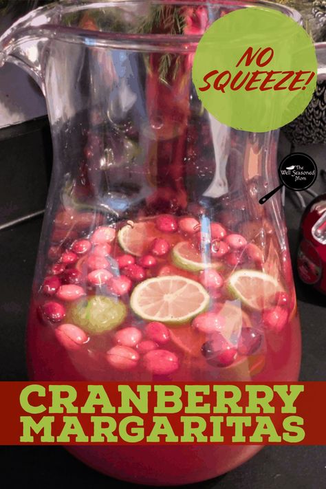 No Squeeze Cranberry Margaritas take the work out of the perfect festive drink! Ideal for Christmas, this easy recipe uses limeade to make a big batch in a flash! #christmasdrink #thanksgiving #holiday #pitcher #tequila Margaritas, Big Batch Christmas Margaritas, Batch Christmas Drinks, Cranberry Margarita Recipe Pitcher, Batch Christmas Margaritas, Batch Cranberry Margarita, Tequila Big Batch Cocktails, Christmas Pitcher Drinks, Christmas Drinks For Adults Pitcher