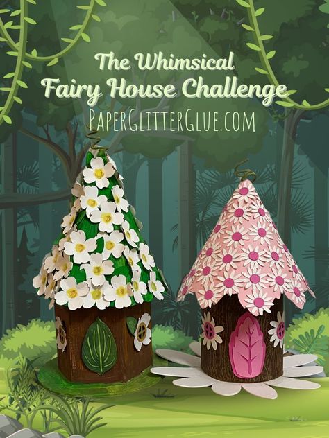 Make Easy Fairy Houses for the Whimsical Fairy House Challenge - Paper Glitter Glue Toilet Paper Fairy House, Making Fairy Houses, How To Make A Fairy House, Miniature Houses Diy, Faerie Village, Fairy Houses Diy, Fairy Event, Fairies House, Christmas Fairy House