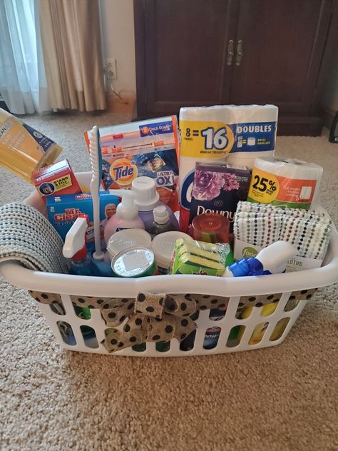 Ice Chest Gift Basket Ideas, Household Basket Ideas, Laundry Basket Christmas Gift, Laundry Themed Gift Basket, Jack And Jill Prizes Gift Baskets, Fundraiser Baskets Ideas, Crockpot Raffle Basket Ideas, Laundry Basket Gift Ideas For Christmas, Jack And Jill Raffle Ideas