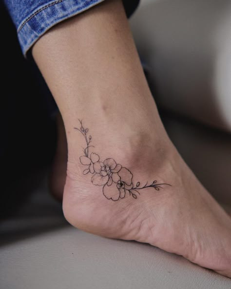 Orchid Tattoo Ankle, Delicate Orchid Tattoo, Lowkey Tattoos, White Orchid Tattoo, Orchid Tattoo Minimalist, Tattoo Orchid, Orchid Tattoo Design, Orchid Tattoo Meaning, Orchid Tattoos