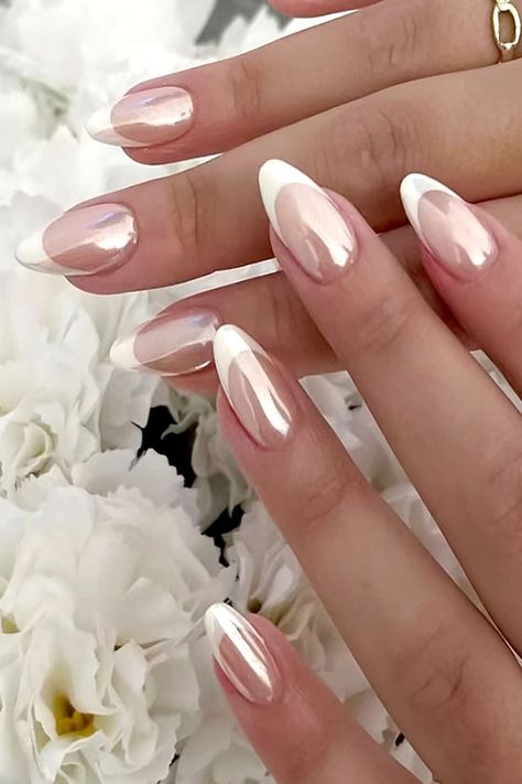 Nail Idea Simple, Trend Nails 2024, Summer Chrome Nails 2024, Nails 2024 Trends, Nails Inspo 2024, Nails Trending Now 2024, Nail Art Summer 2024, Wedding Nails White, White Nails Inspo