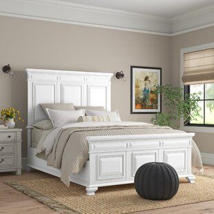 White King Size Bed Master Bedrooms, Bedroom Inspirations Master White Furniture, White Bed Wood, Off White Bedroom Furniture, White Headboard Bedroom Ideas, White Bed Frame Bedroom Ideas, White Bedroom Furniture Decor, White Wood Bed Frame, King Size Bed Master Bedrooms