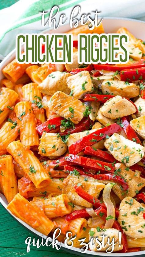 Spicy Chicken Riggies, Rigatoni And Chicken Recipes, Easy Chicken Riggies Recipe, Chicken Rigatoni Pasta Recipes, Chicken And Peppers Pasta, Chicken In Tomato Sauce Recipes, Chicken Red Pepper Recipe, Chicken Riggies Recipe Easy, Chicken Pasta Recipes Red Sauce