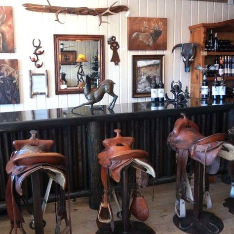 DIY Nation: 20 ways to spend a little more time in the saddle | HORSE NATION Saddle Bar Stools Diy, Diy Bar Stools, Saddle Bar Stools, Country Bar, Dream Horse Barns, Western Bedroom Decor, Saddle Horse, Bar Stool Seats, Poker Casino