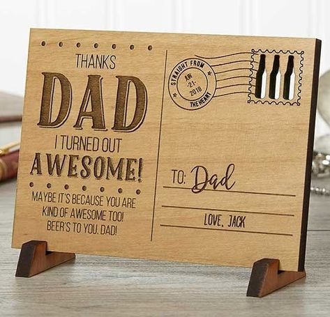 You, seeing the great gifts you can get under $25: "I'm impressed!" Your dad: "Hi Impressed, I'm Dad!" Awesome Woodworking Ideas, Personalization Mall, Wood Postcard, Diy Father's Day Gifts, Sending Love, Father's Day Diy, Wood Working Gifts, Father's Day Card, Woodworking Jigs