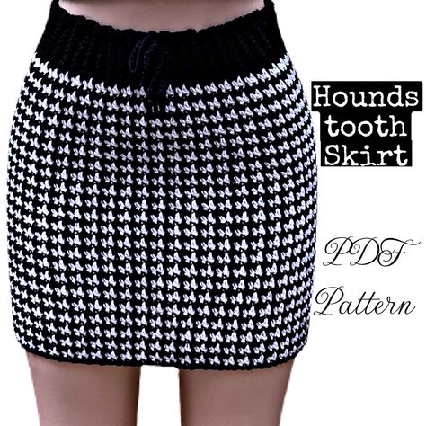 "This skirt is made using any 2 colors of your choice to create the houndstooth stitch effect Yarn substitutions: Most worsted weight yarns should work in place of winterking regardless of fiber content, as long as gauge is met! (2 rows of 10 hdc = 1 inch by 2.5 inches) This is a digital product and you will not receive any physical elements with this purchase WHAT YOU WILL RECEIVE: Immediately after purchase, you will instantly receive a digital download of the PDF crochet pattern. Go to your E Crochet Skirt Pattern Free, Houndstooth Skirt Outfit, Houndstooth Crochet, Skirts Crochet, Skirt Pattern Free, Crochet Skirt Pattern, Car Trip, Crochet Skirts, Houndstooth Skirt