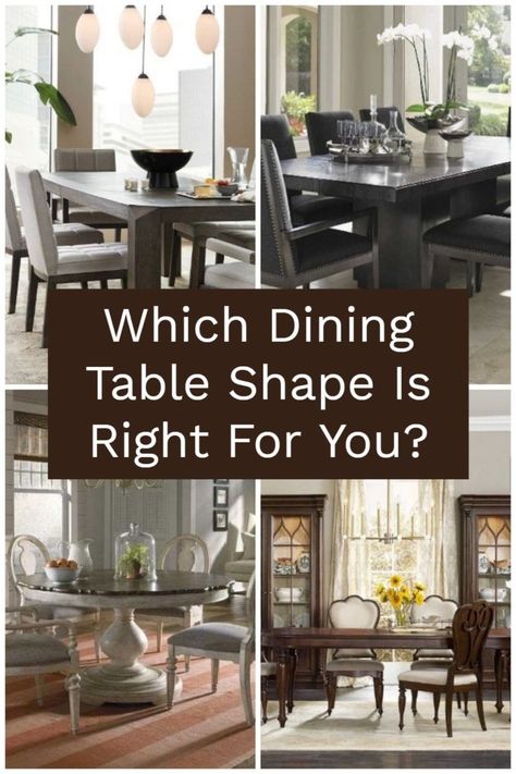 Which Dining Table Shape Is Right For You? Rectangle, square, oval, or round? Choose the perfect table shape for your dining room! Dining Room Design Rectangle Table, Oblong Dining Room Table, Rounded Rectangle Dining Table, Round Vs Square Dining Table, Round Table Or Rectangle, Round Or Rectangle Kitchen Table, Oblong Dining Table Decor, What Shape Dining Room Table, Round Table In Rectangular Dining Room