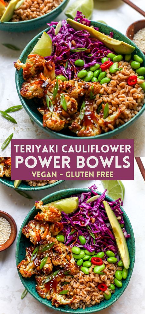 Teriyaki Cauliflower Power Bowls Protein Grain Bowls, Tasty Low Calorie Meals, Veggie Packed Meals, Vegetarian Family Meals, Antiinflammatory Meals Dinner, Healthy Meatless Meals, Protein Power Bowl, Vegan Power Bowl, Teriyaki Cauliflower