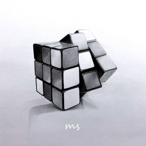 Drawing of Rubik’s Cube 3D Pencil Shading Illustration 3d Shading Drawing, Objects Pencil Drawing, 3d Realistic Drawing, Rubik Cube Drawing, Simple Pencil Shading Drawings, Drawing Ideas With Shading, 3d Art Sketch, Pencil Art Drawings 3d, 3d Sketches Pencil 3d Drawings