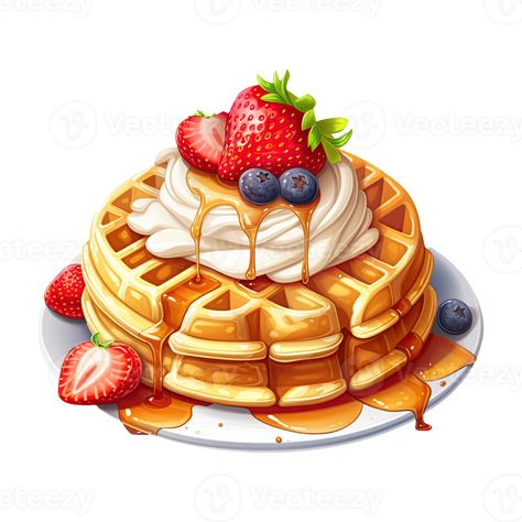 Delicious Waffles and Sweet Dessert. Tempting Breakfast Illustration. Generative AI Breakfast Drawing Ideas, Dessert Illustration Art, Food Illustration Art Graphics, Waffles Illustration, Waffle Drawing, Waffle Illustration, Kawaii Waffle, Waffle Graphic, Food Mural