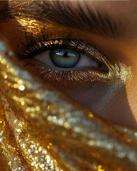 Cleopatra Aesthetic, Eye Shadow Looks, Golden Eye Makeup, Ethereal Blue, Golden Goddess, Golden Eyes, Gold Girl, Gold Aesthetic, Stunning Eyes