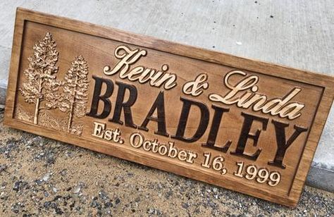 Custom Last Name Sign with Trees-3D Woodworker Wedding Signs Wood, Wedding Sign Decor, Wooden Carved Signs, 3d Lettering, Family Wood Signs, Cabin Signs, Tree House Decor, Personalized Wood Signs, Cottage Signs