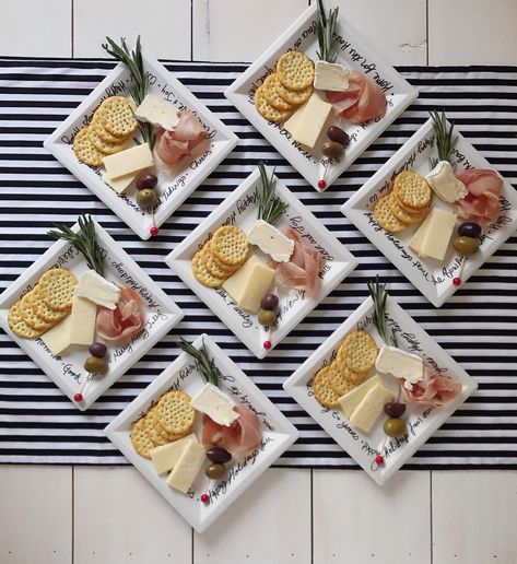 Mini Holiday Cheese Plates. - DomestikatedLife Cheese Board Individual, Mini Cheese Board Boxes, Voorgeregte Idees, Mini Individual Charcuterie Board, Mini Charcuterie Board To Go, Individual Cheese Boards, Individual Charcuterie Plates, Mini Cheese Platter, Individual Grazing Boxes