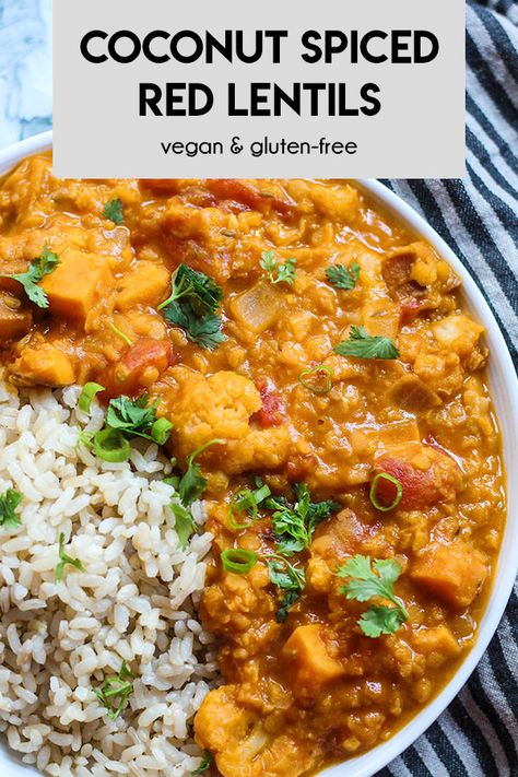 Coconut Spiced Red Lentils (vegan & gluten-free) - Plant Based RD Plant Based Indian Food, Vegan Stews, Toothache Remedies, Fiber Recipes, Lentils Vegan, Spiced Lentils, Crockpot Meal, Vegan Recipes Plant Based, Coconut Ginger