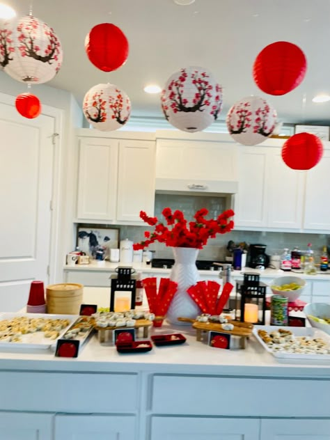 Japanese Theme Party Ideas, Asian Inspired Birthday Party, Asian Birthday Party Ideas, China Themed Party, Chinese Food Themed Party, Chinese Theme Party Decorations Ideas, Japanese Inspired Birthday Party, Geisha Party Theme, Chinese Baby Shower Theme