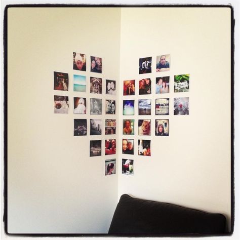 Idea for photo arrangement.  Just get your Instagram photos printed on photobox.com and arrange how ever you like. Wall Polaroid Collage Ideas, Polaroid Walls, Photowall Ideas, Hiasan Bilik Tidur, Photo Arrangement, Polaroid Wall, Creation Photo, Photo Mural, Hiasan Bilik