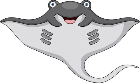 Stingray Cartoon, Cute Stingray, Stingray Fish, Fish Vector, Stingray, Vector Art, White Background, Vector Images, Vector Free