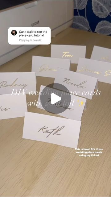 Sami Robinson on Instagram: "DIYing Elegant Wedding Place Cards with Cricut Maker 3! 🎨 Crafting Inspiration for Brides!  Discover how I created these stunning place cards with the power of my @cricut_anz   In this project, I put three essential tools to work: Debossing, Foiling, and the Standard Blade, which was so cool to see what the #Cricutmaker3 can actually do!!  I’m eager to explore more possibilities with my Cricut, experimenting with different blades and techniques. So, don’t forget to drop your suggestions in the comments section. What would you like to see next on my crafting journey?  Stay tuned for more DIY wedding magic! 🪄💍  #DIYWeddingProjects #CricutMaker3Crafts #CraftyBrides #WeddingCraftInspo #CricutCrafting #HandmadePlaceCards #WeddingDIY #CreativeBrides #CricutCreatio How To Make Place Cards With Cricut, Wedding Place Cards Cricut, Cricut Place Cards Wedding, Cricut Name Place Cards, Wedding Place Card Ideas Diy, Diy Wedding Name Cards, Cricut Debossing Projects, Cards With Cricut Maker, Diy Cricut Wedding Projects