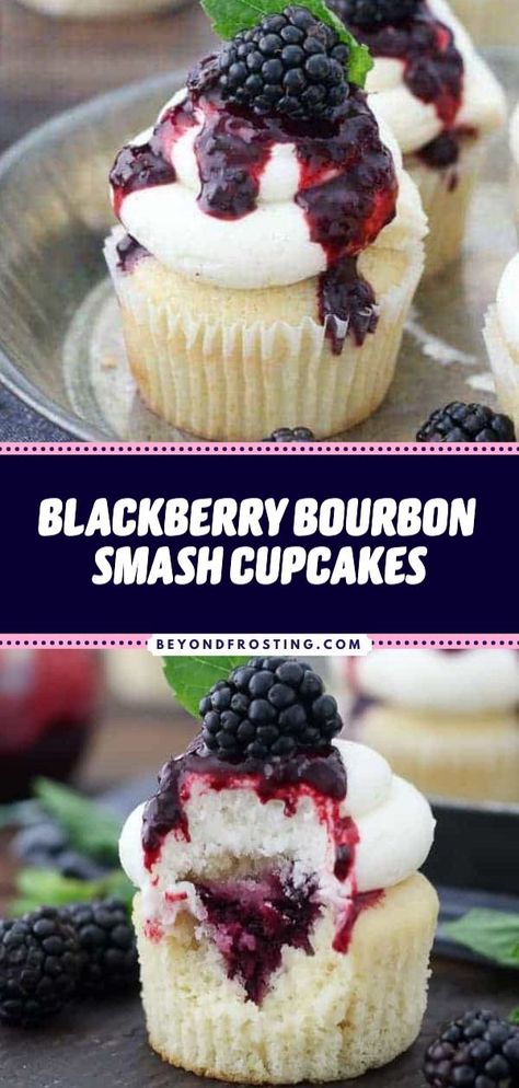 Bourbon Cupcake Recipe, Blackberry Cobbler Cupcake, Boozy Cake Flavors, Cupcake Truck Ideas, Brownie Recipes With Alcohol, Peach Bourbon Cupcakes, Vanilla Bourbon Cupcakes, Bourbon Cupcakes Easy, Whiskey Cupcake Recipes