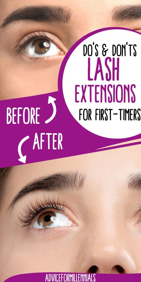 Do's & Don'ts lash extensions for first-timers Getting Eyelash Extensions, How To Put On Eye Lash Extensions, Eyelash Extensions Types Curls, Best Natural Eyelashes Fake Lashes, Wedding Eyelashes Extensions, Sleeping With Lash Extensions, First Time Eyelash Extensions, Eyeshadow With Lash Extensions, Tips For Lash Extensions