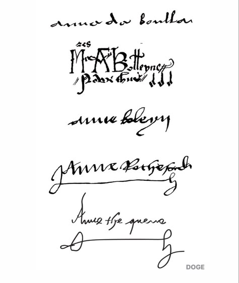 The sitnatures of Anne Boleyn throughout her life, shared by Dr Owen Emmerson Anne Boleyn Tattoo Ideas, Anne Boleyn Drawing, Anne Boleyn Art, Anne Boleyn Tattoo, Tudor Tattoo, Anne Boleyn Aesthetic, Dr Owens, Historical Tattoos, Wolf Hall