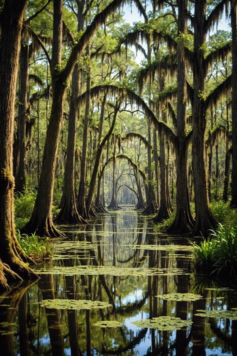 Mysteries of the Swamp: Exploring Louisiana's Enchanting Bayous Hokkaido, Nature, Gothic Swamp Aesthetic, Beautiful Swamp Aesthetic, Bayou New Orleans, Swamp Core Aesthetic, Louisiana Aesthetic Wallpaper, Louisiana Swamp Aesthetic, Louisiana Bayou Aesthetic