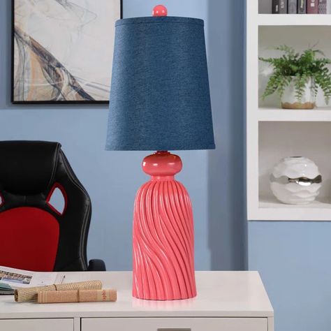 Charnisha Resin Table Lamp Pink And Blue Living Room, Blue Decor Living Room, Room Decor Mood Board, White Farmhouse Table, Light Blue Decor, Red And Light Blue, Resin Fabric, Farmhouse Table Lamps, Lighting Scheme