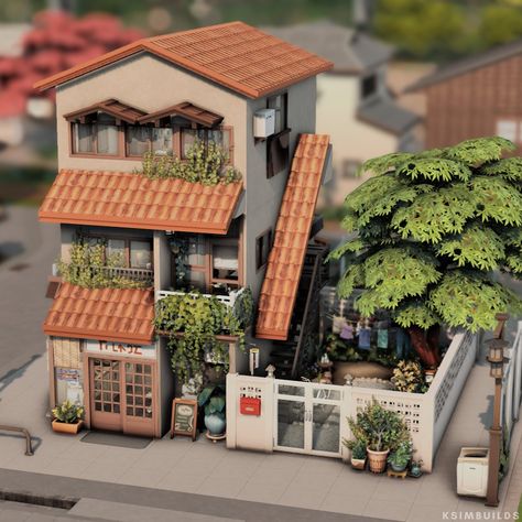 Tiny Apartment Sims 4, Sims 4 Japanese Family House, Sims 4 Japanese Townhouse, Sims 4 Japanese Build, Sims 4 Japanese House Cc, Sims 4 Korean Apartment, Japanese Suburban House, Sims 4 Mt Komorebi House, Sims 4 Gallery House