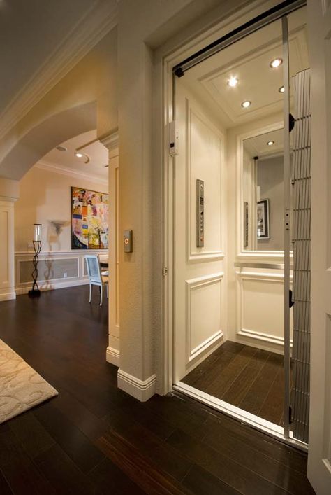 Residential elevator - Must have one! Houses With Elevators, Home Lifts Elevator, In Home Elevator, Home Elevator Interior Design, Basement Lift, House With Elevator, Elevator House, House Elevator, Private Elevator