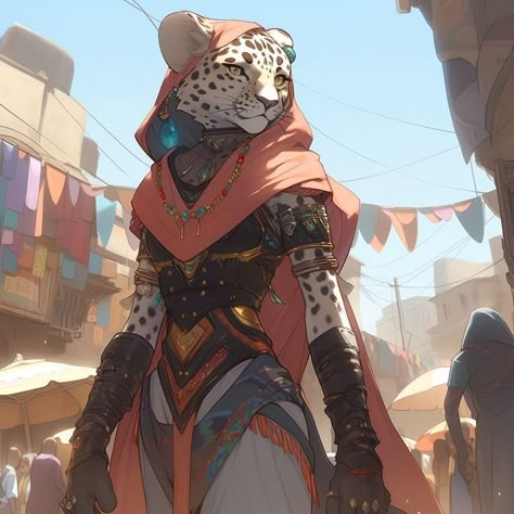 Tabaxi Assassin Female, Catfolk Character Design, Dnd Animal Characters, Snow Leopard Tabaxi, Tabaxi Character Design, Cat Dnd Character, Dnd Tabaxi Female, Leonin Female, Dnd Fighter Character Design