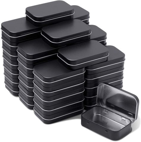 Amazon.com: Tamicy Metal Rectangular Hinged Tins - Pack of 40 Matte Black Mini Portable Box Containers Small Empty Storage Tins with Lids Home Organizer Kit for Storage Drawing Pin Jewelry Crafts Small Storage Containers, Drawing Pin, Desain Pantry, Home Organizer, Sewing Supplies Storage, Small Tins, Mini Candles, Kit Home, Sewing Organization