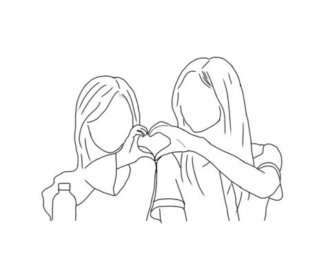 Friendship Simple Drawings, Line Art Best Friend, Two Sisters Drawing, Twice Satzu, Bestie Drawings, Sister Drawings, Best Friend Drawing Sketches, Friendship Sketches, Best Friends Drawing