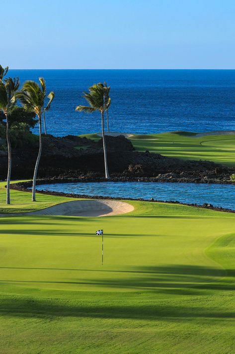 Picturesque Hawaii golf courses, like the palm tree-studded fairways at Mauna Lani, offer both 18- and 9-hole rounds with Pacific Ocean views, ancient lava fields and brilliant sunsets. #AlwaysAuberge Punta Mita, Nature, Golf Courses Beautiful, Golf Collage, Golf Hawaii, Hawaii Golf Courses, Golf Course Aesthetic, Golf Aesthetics, Beautiful Golf Courses