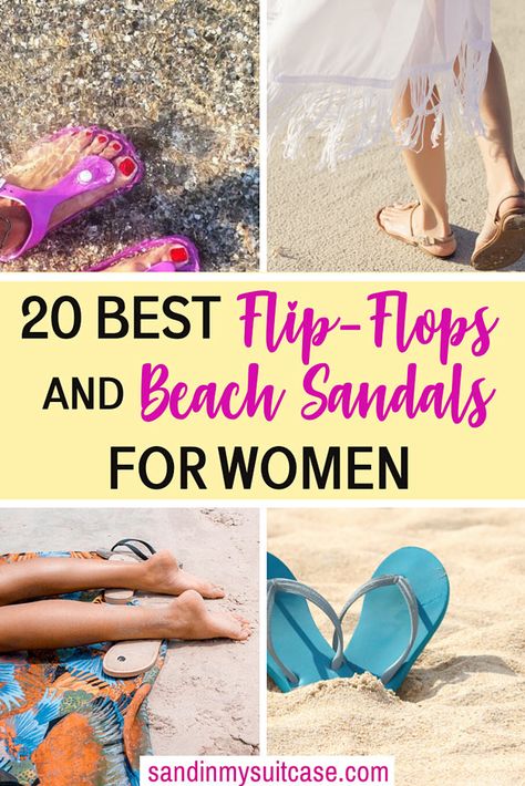 Check out these 20 best beach sandals and cute flip-flops! From blingy to comfy, they're the best flip-flops and sandals for the beach for women. #sandals #beachsandals #flipflops #beach #footwear Beach Footwear, Comfy Flip Flops, Best Flip Flops, Cute Flip Flops, International Travel Tips, Packing Tips For Travel, T Strap Sandals, Women Sandals, Sandals For Women