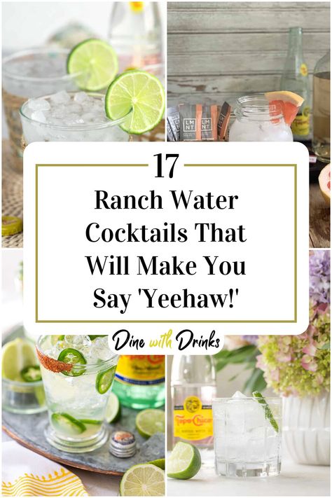 Collage of 4 ranch water cocktails. Ranch Water Variations, Flavored Ranch Water, Cowboy Themed Alcoholic Drinks, Farm Themed Cocktails, Spicy Ranch Water Cocktail, Mexican Appies, Ranch Water Cocktail Recipe, Western Drinks, Cowboy Cocktails