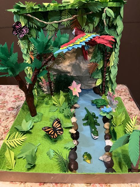 Rain Forest Habitat Project For Kids, Rainforest Biome Shoebox Project, Tropical Rainforest Biome Project, Wetland Diorama, Diorama Rainforest, Rainforest Model, Rainforest Crafts, Tiffany Bride Of Chucky, Biomes Project