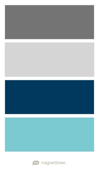 Charcoal, Silver, Navy, and Turquoise Wedding Color Palette - custom color palette created at MagnetStreet.com Custom Refrigerator, Teal Color Palette, Teal Color Schemes, Teal Blue Color, Blue Colour Palette, Wedding Color Palette, Wedding Color, Wedding Color Schemes, Colour Schemes