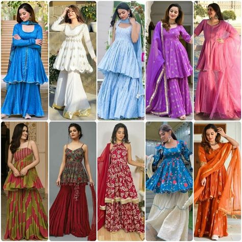 Peplum Tops with Sharara New Designs 2023 || Short Frock With Palazzo || Latest Gharara Dress Design Peplon Tops With Sharara, Trending Sharara Designs, New Trend Kurti Design 2023, Frock Gharara Designs, Sarara Dress Design Latest, Peplum Kurti Designs, Short Kurti With Garara, Sarara Design Latest Party Wear, Short Kurti Designs Latest Party Wear