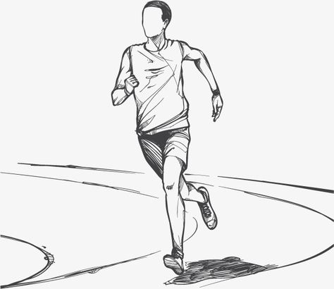 Human Running Drawing, Sports Figure Drawing, Running Person Sketch, Man Running Drawing Reference, Guy Running Drawing, Running Person Reference, Running Drawing Poses, Running Illustration Drawings, Running Person Drawing