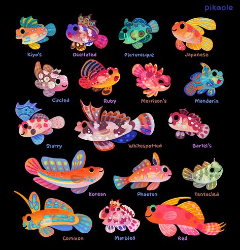 Kawaii Fish, Sea Creatures Art, Dragon Fish, 강아지 그림, Marine Fish, Fish Drawings, Colorful Fish, Cute Little Drawings, Creature Concept