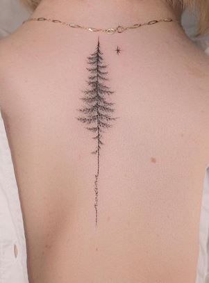 Hip Tree Tattoos Women, Tree Spinal Tattoo, Journey Tatoos, Spine Tree Tattoos For Women, Pine Tree Tattoo Women, Tiny Forest Tattoo, Tattoo Tree Ideas, Spine Tattoos For Women Tree, Delicate Tree Tattoos For Women