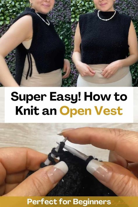 With this incredible video tutorial, you will learn how to knit a cute open vest. The creator of this video will give you all the instructions you need step by step so that the result of your knitting is perfect.Knitting this vest is super easy and fast, perfect for beginners! It is also very beautiful and comfortable. You can get creative and do it with the color of yarn that you like the most. Knitted Vest Over Shirt, Open Back Knit Top Pattern, Knitting Patterns Free Vest, Knit Vest Tutorial, Open Vest Knitting Pattern, How To Knit A Vest For Beginners, Free Knitted Vest Pattern, Easy Vest Knitting Pattern, Crochet Open Vest Free Pattern