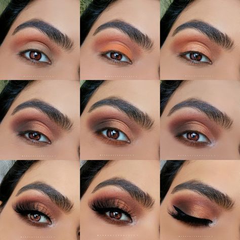 Burnt Orange Eyeshadow, Smokey Eyeshadow Tutorial, Orange Eyeshadow Looks, Smokey Eyeshadow Looks, Smokey Eyes Tutorial, Fall Eyeshadow Looks, Orange Eye Makeup, Taupe Eyeshadow, Eyes Tutorial