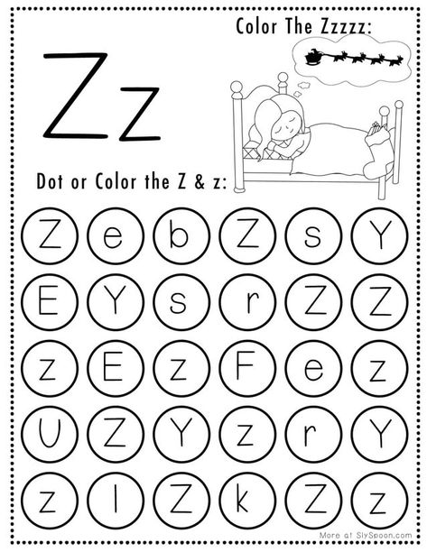 Free Printable Christmas Do a Dot Worksheets - Z is for Christmas Zzzz'z - Make learning fun with this festive Christmas-themed Letter Z Dot Worksheet! This free printable activity features cute holiday things that challenges children to recognize the Z dots. Ideal for preschoolers and kindergarteners. #christmasthemed #FreePrintable #DotWorksheet #EducationalActivities #FreePrintables #AlphabetTracing #Homeschooling #Christmasworksheets #letterZ Letter Z Worksheets Kindergarten, Letter Z Worksheets For Preschool, Letter Z Craft, Letter Z Crafts, Preschool Rules, Letter Recognition Worksheets, Dot Worksheets, Christmas Worksheets, Free Printable Activities