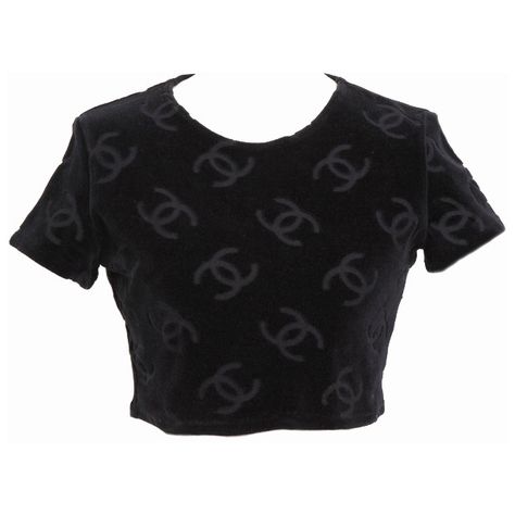 RARE CHANEL 1996 CC VELOUR CROPPED TOP T-SHIRT BLACK ❤ liked on Polyvore featuring tops, cropped tops, velour crop top, logo top, velour top and cut-out crop tops Chanel 1996, Cloth Collection, Luxury Stuff, Edgy Fashion Outfits, Velour Top, Chanel Top, Chanel Shirt, Chanel Outfit, Mode Zara