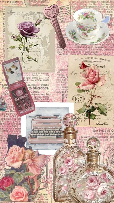 #pink #vintage #cute Old Pink Aesthetic Vintage, Scrapbook Pink Theme, Bullet Journal Front Page, Pink Vintage Aesthetic, Vintage Pink Aesthetic, Princess Era, Pink Scrapbook, Vintage Scrapbook Paper, Decoupage Papers