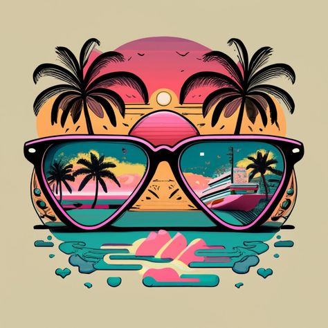 Summer Time Illustration, Beach Logo Design Ideas, Summer Drawing Ideas Creative, Miami Graffiti, Tropical Images, Vintage Tshirt Design, Typography Shirt Design, Sublimacion Ideas, Pen Art Work