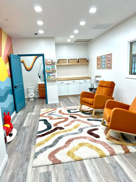 Colorful Nursery, Church Nursery, Kids Room, Rainbow Childcare Entrance Ideas, Children’s Church Room Design, School Lobby Decorating Ideas, Church Toddler Room Ideas, Nursery Daycare Ideas Infant Room, Church Nursing Mothers Room, Christian Daycare Ideas, Daycare Entrance Ideas, Children Ministry Rooms Decor