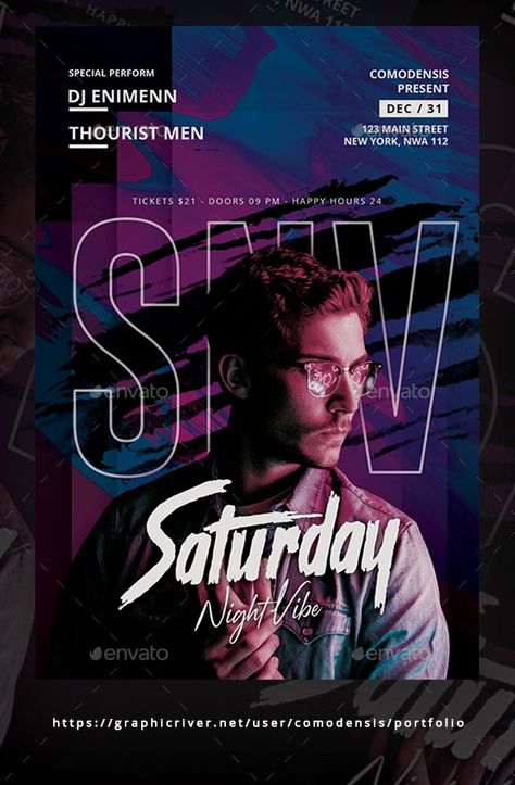 Guest Dj Party Flyer by Comodensis | GraphicRiver Tokyo Cyberpunk, Illustrator Hacks, Party Design Poster, Dj Party Flyer, Flyer Dj, Flyer Inspiration, Desain Editorial, Creative Flyer Design, Graphic Design Flyer