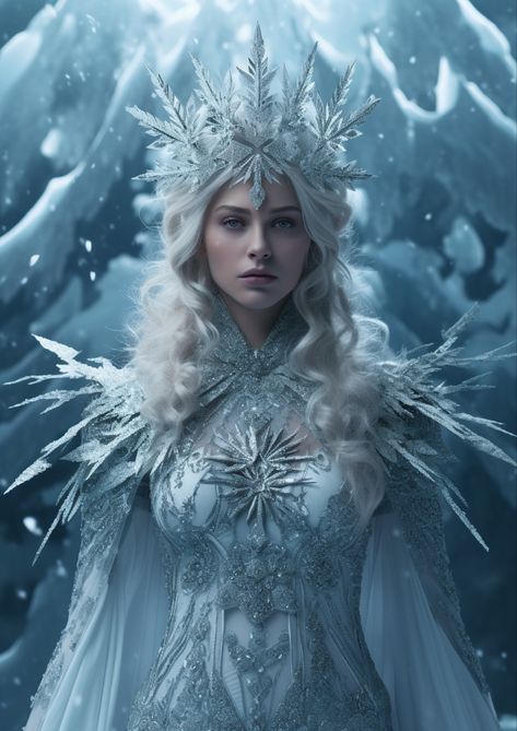 Christmas Queen Costume, Snow Inspired Dress, Winter Queen Costume, Snow Queen Crown, Ice Dress Snow Queen, Icy Dress, Winter Cosplay, Ice Queen Costume Diy, Snow Princess Costume